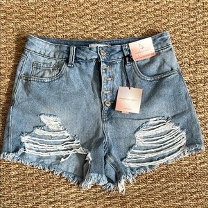 Distressed Blue Jean Shorts with Raw Hem